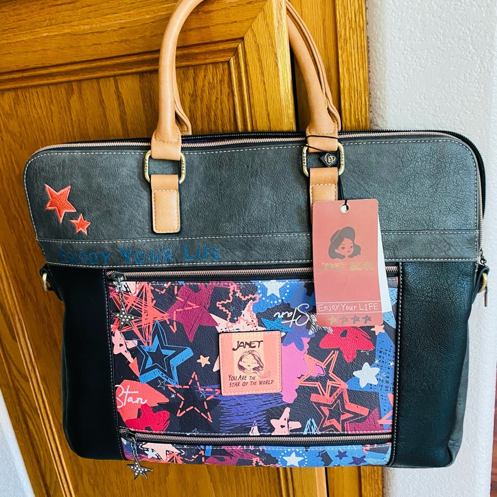 Janet Bear. Black and Gray Paris Themed Laptop Bag - Picture 2 of 6